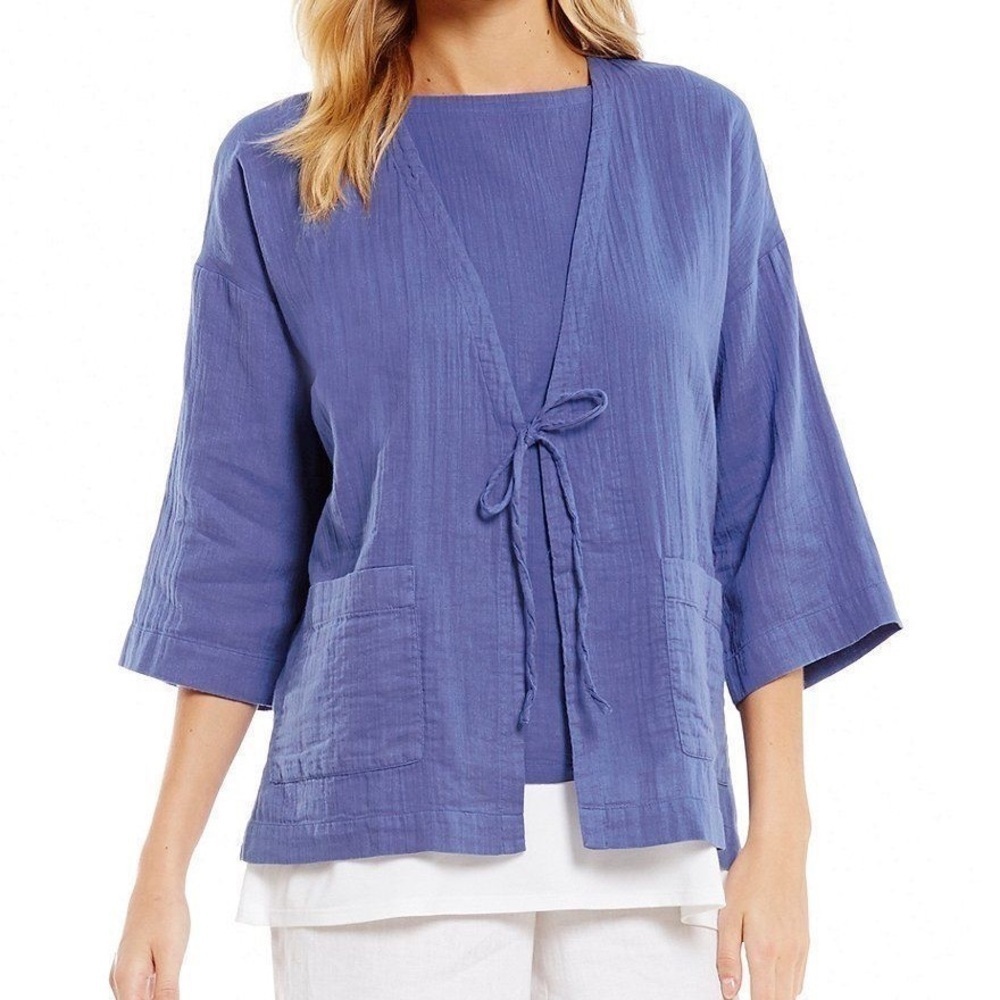 Eileen fisher Cotton Gauze V-Neck Kimono Jacket Sz XS
